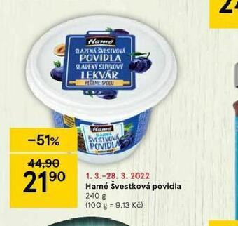 Tesco Hamé švestková povidla nabídka