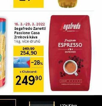 Tesco Segafredo zanetti passione casa zrnková káva nabídka