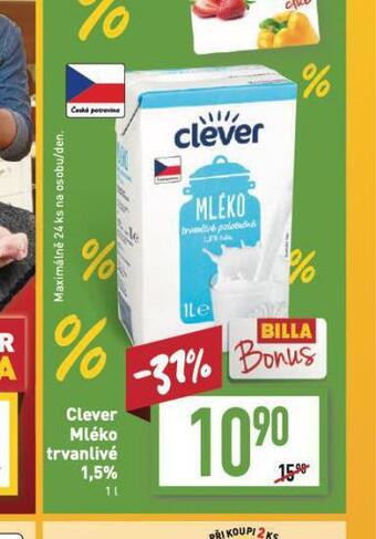 Billa Clever mléko trvanlivé 1,5% nabídka
