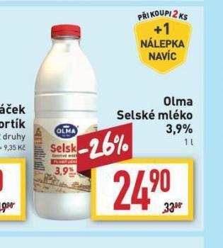 Billa Olma selské mléko 3,9% nabídka