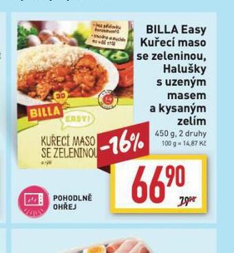 Billa Billa easy halušky s uzeným masem a kysaným zelím nabídka