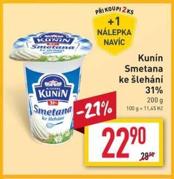 Billa Kunín Smetana ke šlehání 31% 200g nabídka