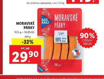 Lidl Moravské párky nabídka