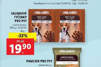 Lidl Orlando salámové tyčinky pro psy nabídka