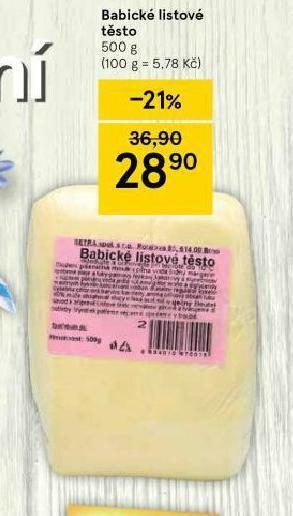 Tesco Babické listové těsto nabídka