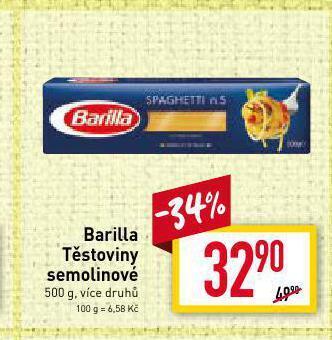 Billa Barilla těstoviny nabídka