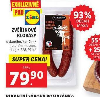 Lidl Zvěřinové klobásy nabídka