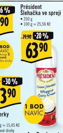Albert Président šlehačka ve spreji nabídka