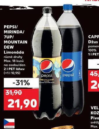 Kaufland Pepsi, mirinda, 7up, mountain dew nabídka