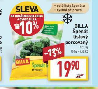 Billa Špenát listový nabídka