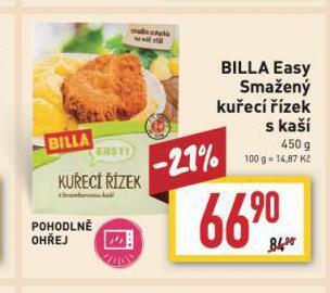 Billa Smažený kuřecí řízek s kaší nabídka