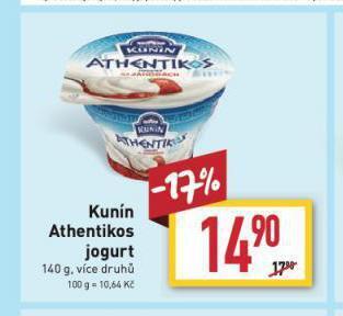 Billa Kunín athentikos jogurt nabídka