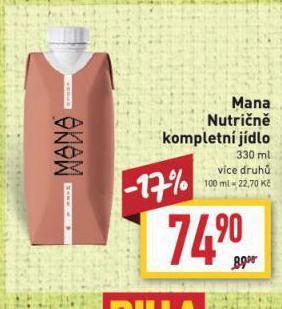 Billa Mana nutričně kompletní jídlo nabídka