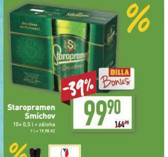 Billa Pivo staropramen smíchov nabídka