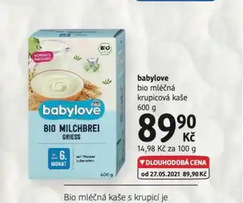 dm drogerie Babylove bio mléčná krupicová kaše nabídka