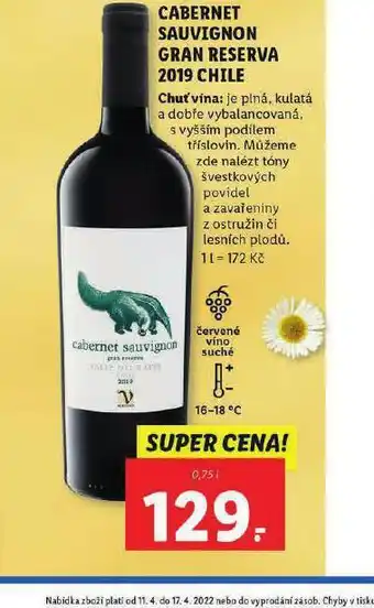 Lidl Cabernet sauvignon gran reserva 2019 chile nabídka