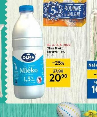 Tesco Olma mléko čerstvé 1,5% nabídka