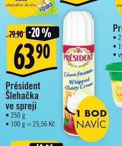 Albert Président šlehačka ve spreji nabídka