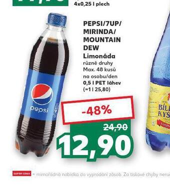 Kaufland Pepsi, mirinda, 7up, mountain dew nabídka