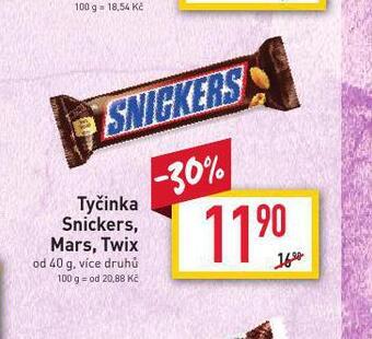 Billa Tyčinka snickers, mars, twix nabídka