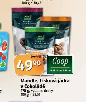 Mandle, lísková jádra v čokoládě