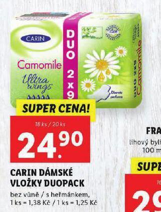 Lidl Carin dámské vložky duopack nabídka