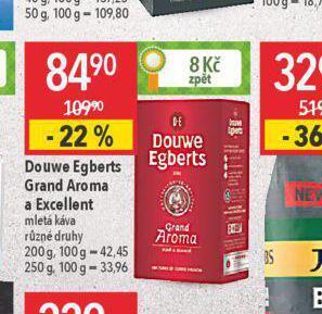 Globus Douwe egberts grand aroma a excella mletá káva nabídka