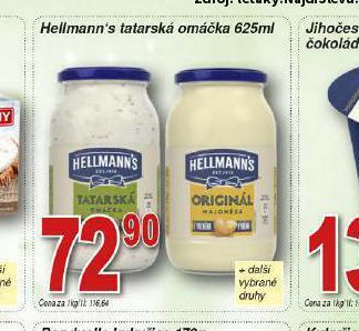 Lidl Hellmann´s tatarská omáčka, majonéza nabídka