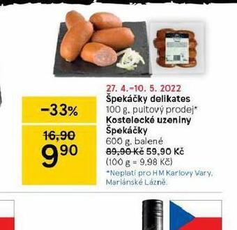 Tesco Špekáčky delikates nabídka