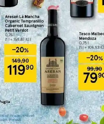 Tesco Aresan la mancha organic tempranillo cabernet sauvignon petit verdot nabídka