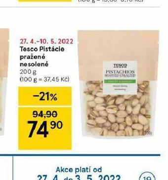 Tesco Tesco pistácie pražené nesolené nabídka