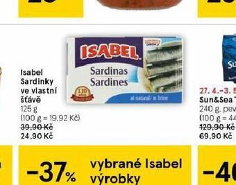 Tesco Isabel sardinky ve vlastní šťávě nabídka