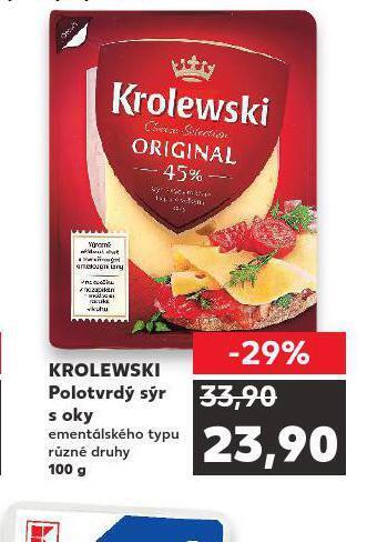 Kaufland Krolewski polotvrdý sýr s oky nabídka