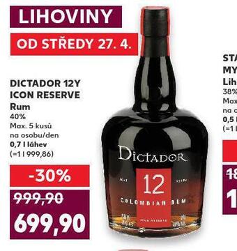 Kaufland Dictador 12y icon reserve rum nabídka