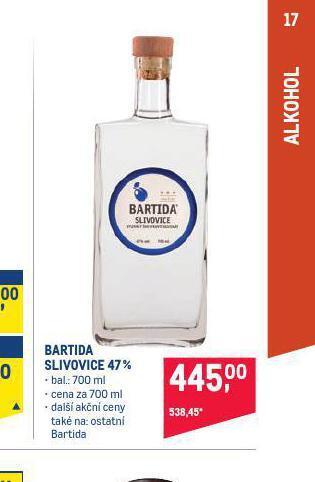 Makro Bartida slivovice 47% nabídka