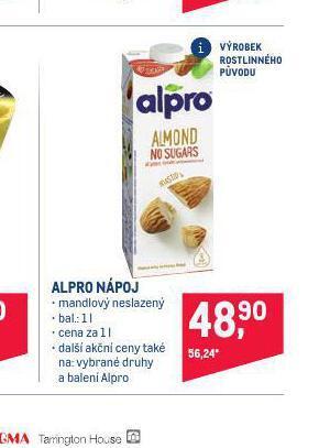 Makro Alpro nápoj nabídka