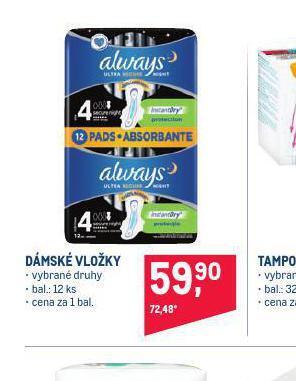 Makro Always dámské vložky nabídka