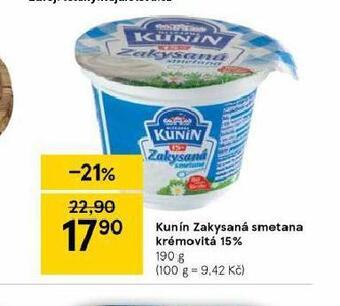 Tesco Kunín zakysaná smetana krémovitá 15% nabídka