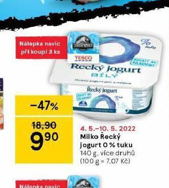 Tesco Milko řecký jogurt 0% tuku nabídka