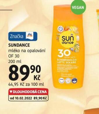 dm drogerie Sundance mléko na opalování of 30 nabídka
