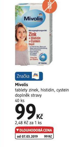 dm drogerie Mivolis tablety zinek, histidin, cystein nabídka