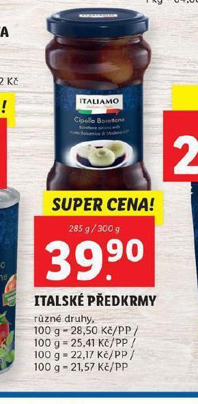 Lidl Italské předkrmy nabídka