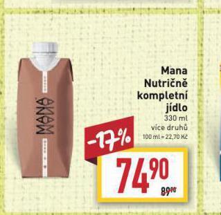 Billa Mana nutričně kompletní jídlo nabídka