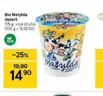 Tesco Bio matylda dezert nabídka