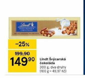 Tesco Lindt švýcarská čokoláda nabídka