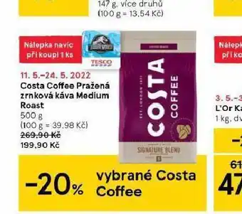 Tesco Costa coffee pražená zrnková káva medium roast nabídka
