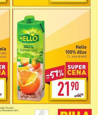 Billa Hello 100% džus nabídka