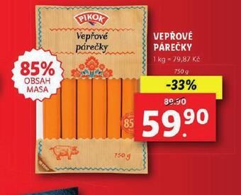 Lidl Vepřové párečky nabídka