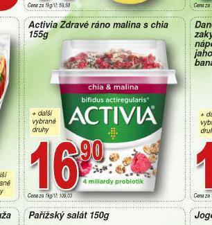 Lidl Activia zdravé ráno malina s chia nabídka