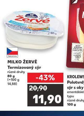 Kaufland Milko žervé termizovaný sýr nabídka
